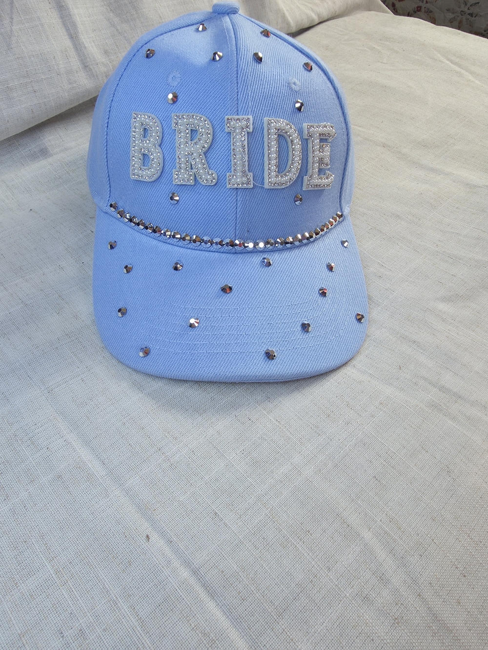 Embellished Light Blue 'BRIDE' Rhinestone Baseball Cap